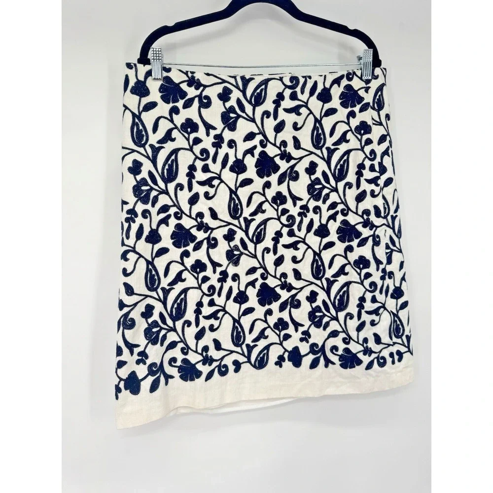 Talbots Pencil Skirt White‎ Embroidery Floral cottagecore coquette clean girl 14